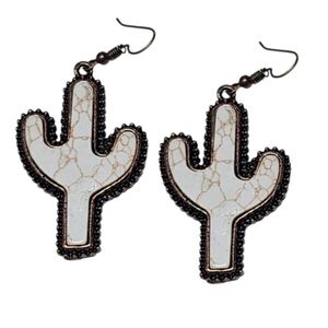 Western cactus white marble earrings
